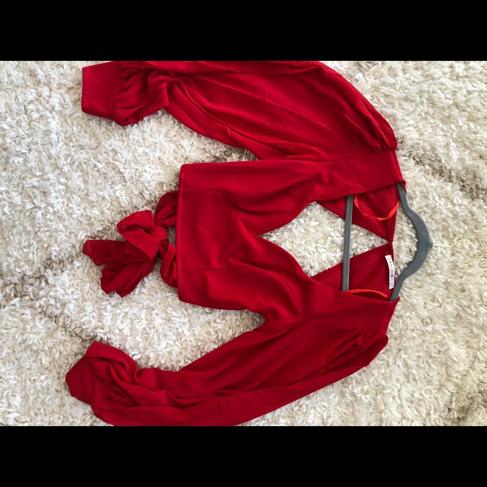 Red open back crop top
